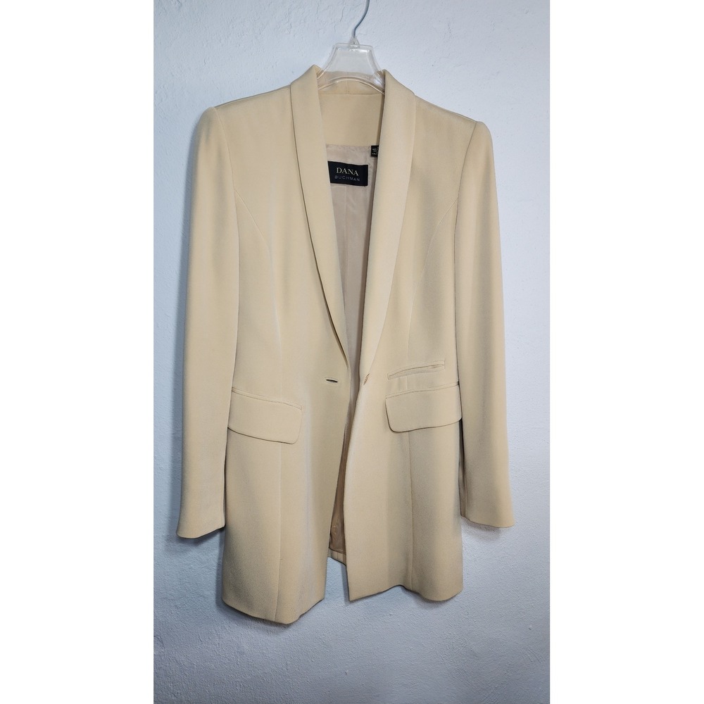 Dana Buchman Blazer 6 Silk Cream Shawl Collar Longline Career Minimalist Luxury